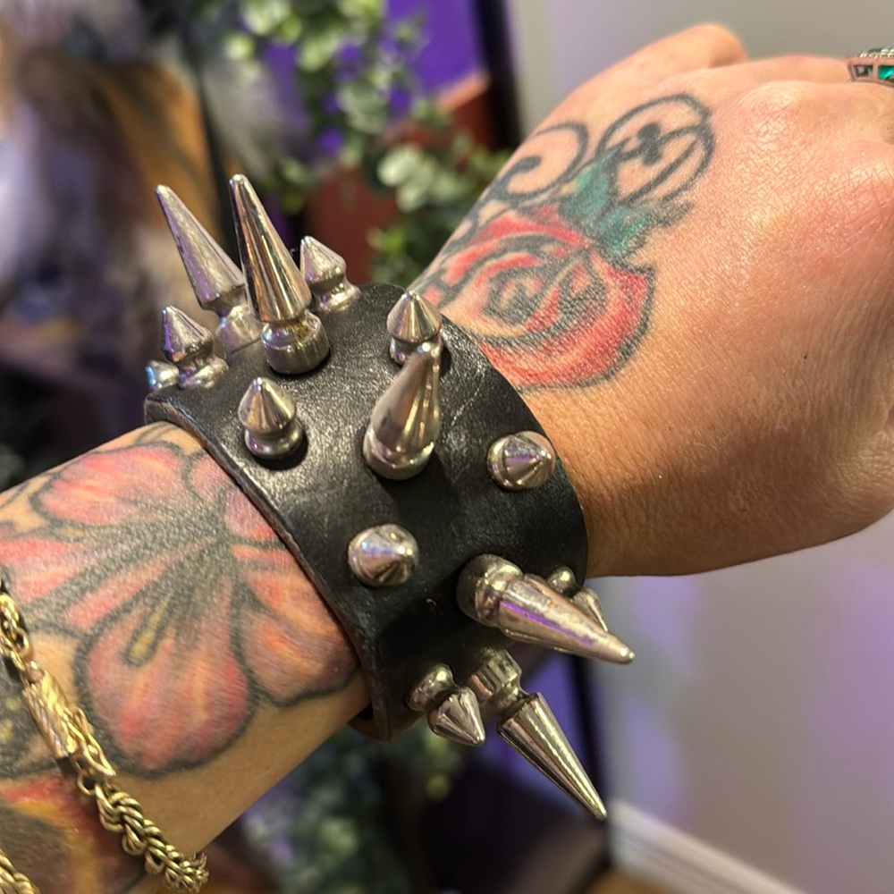 Black leather spiked cuff bracelet (leather cuff ONLY)